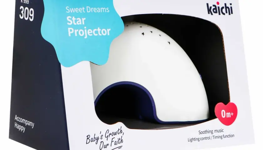 Projektor gwiazd Kaichi, idealny hit na roczek. Ukoi malucha muzyką i magicznym światłem gwiazd. Od 0m+.
