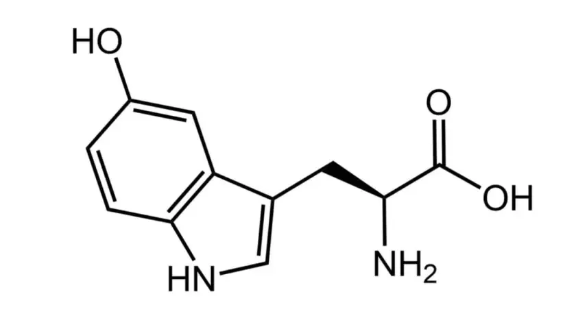 Chemische Strukturformel von 5-HTP, einem Vorläufer von Serotonin.