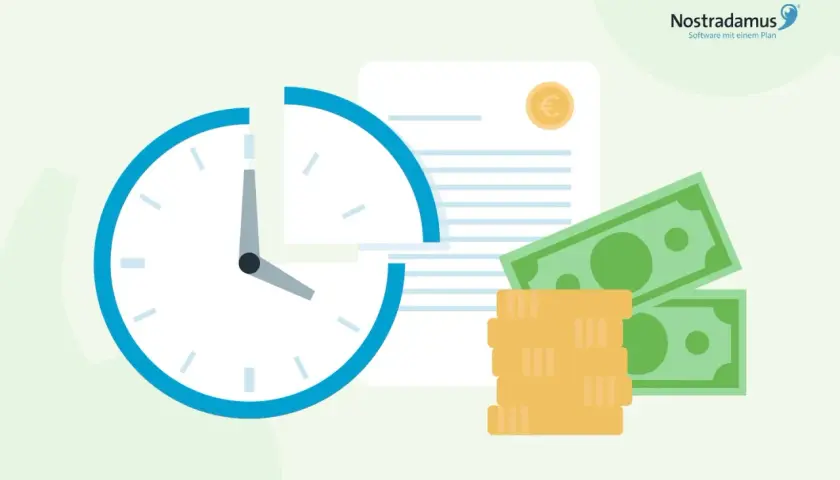 Uhr, Geld und Dokumente symbolisieren die **Minijob Steuern**. Zeit ist Geld, besonders bei der Abrechnung.