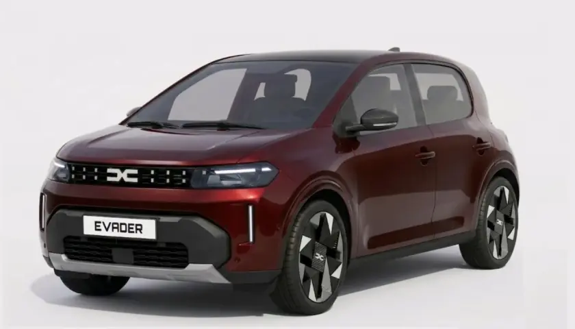 Dacia Evader, un'auto compatta e robusta color bordeaux, pronta per ogni avventura urbana.