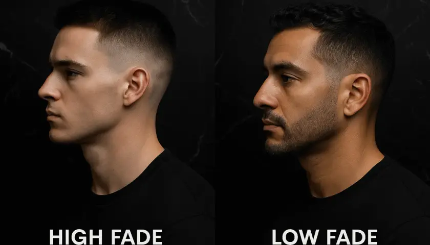 Dos hombres con cortes de pelo modernos. El de la izquierda luce un taper fade alto, mientras que el de la derecha muestra un taper fade bajo.