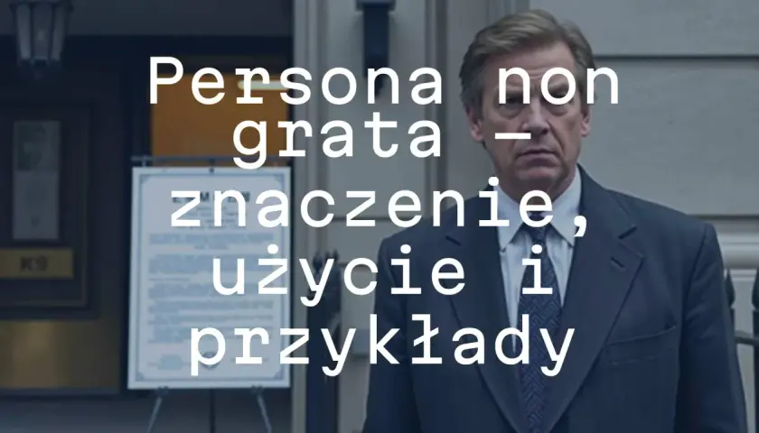 Mężczyzna w garniturze, tekst: Persona non grata – znaczenie, użycie i przykłady.