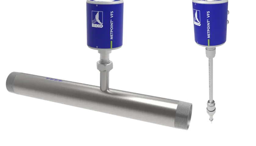 Medidor de caudal volumétrico BEKO METPOINT® VFS, con sensor de inserción y tubería roscada.
