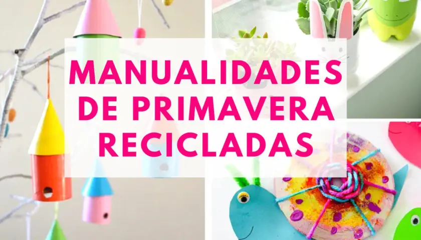 Manualidades de primavera recicladas para decorar el aula: casitas de pájaros, caracoles y adornos con botellas.