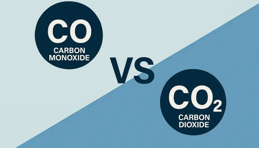 Comparaison visuelle : CO (monoxyde de carbone) vs CO₂ (dioxyde de carbone). Comprendre la différence entre ces deux gaz est essentiel.