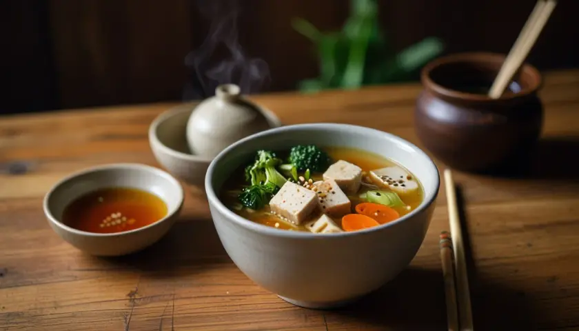 Wegańska zupa miso z tofu i warzywami: Danie inspirowane Azją