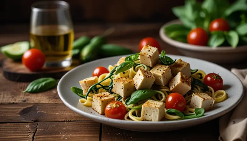 Makaron z tofu i cukinią: Wegański przepis na obiad pełen smaku