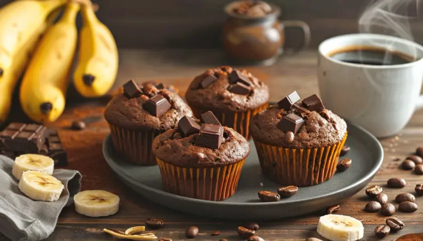 Muffiny z owocami i kakao: muffinki bananowo-czekoladowe - przepis