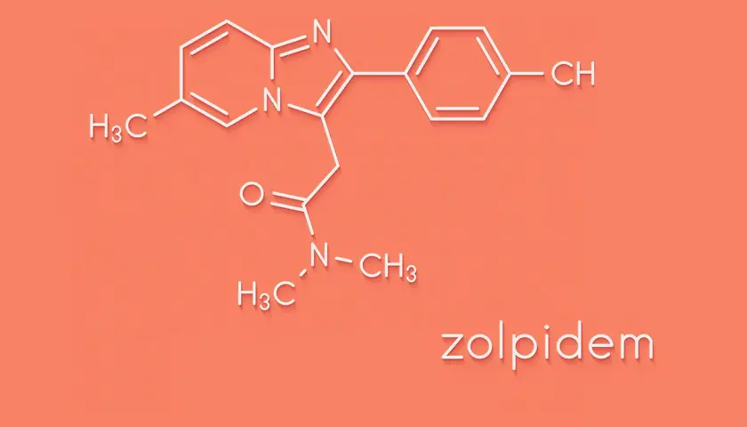 Struktura chemiczna zolpidemu, leku nasennego. Zrozumienie jego budowy może pomóc w analizie zolpidem skutki uboczne.
