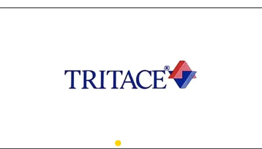 Logo TRITACE z symbolem złożonym z czerwonych i niebieskich rombów.