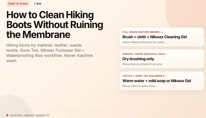 Learn how to clean hiking boots made of leather, suede, or Gore-Tex without damaging the membrane. Includes Nikwax product recommendations.