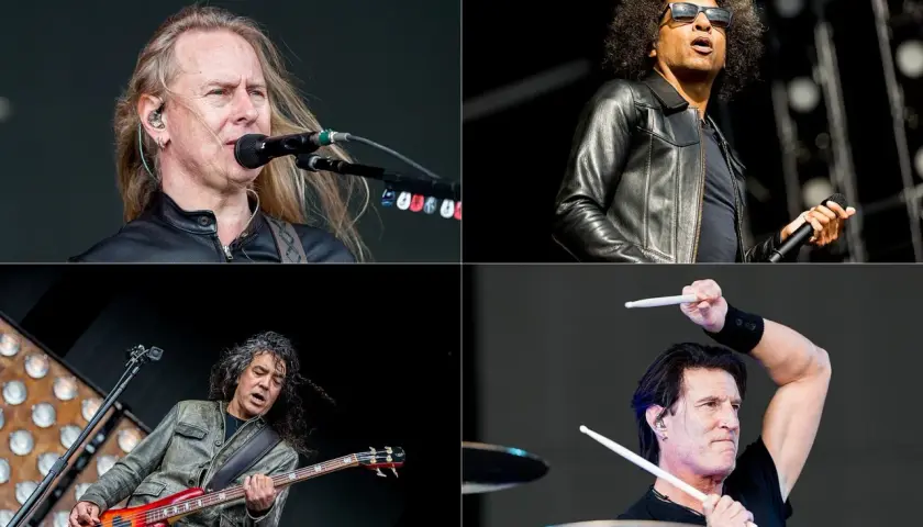 Członkowie Alice in Chains: wokalista z długimi blond włosami, wokalista w okularach przeciwsłonecznych, basista i perkusista.