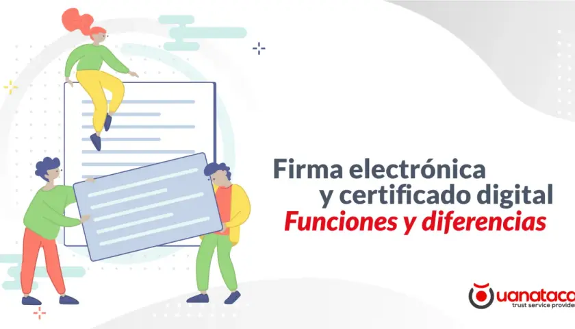 Personas trabajando con un documento y un certificado digital. El certificado digital y electrónico es lo mismo.