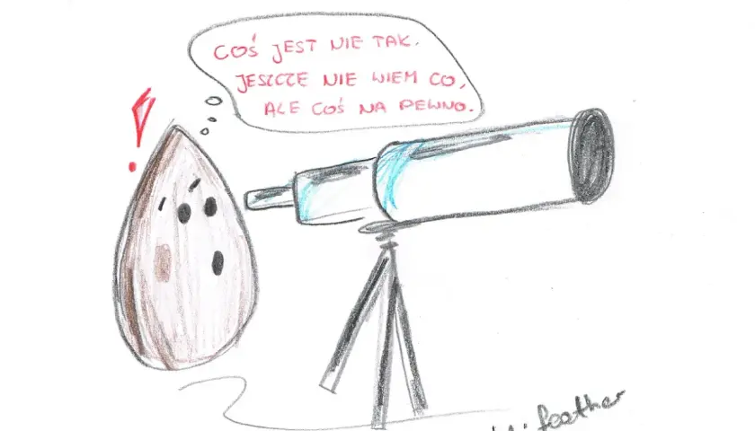 Migdałek, jak ciało migdałowate za co odpowiada, czuje niepokój. Obok niego teleskop.