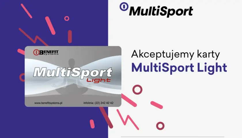 Karta MultiSport Light z logo Benefit Systems na tle grafiki.
