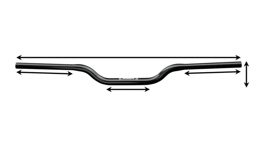 Manubrio moto 22mm nero, con frecce che indicano le misure di larghezza e altezza.