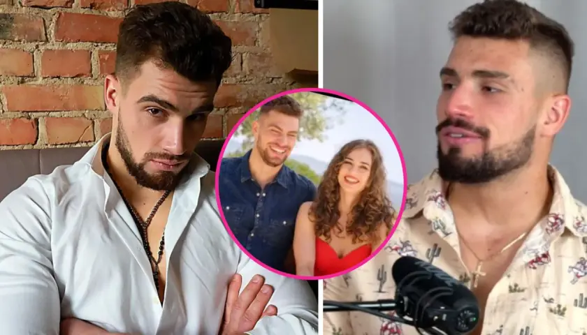 Dominik z uśmiechem na twarzy, w okręgu z ukochaną. Dominik love never lies.