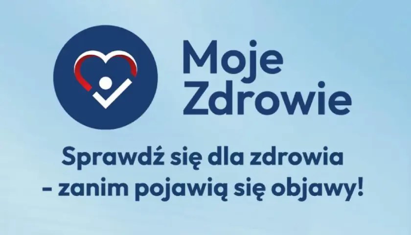 Moje zdrowie: sprawdź się dla zdrowia, zanim pojawią się objawy! Logo serca z ptaszkiem.
