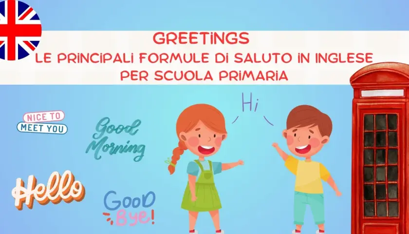 Bambini imparano le principali formule di saluto in inglese: "Hello", "Hi", "Good Morning", "Nice to meet you", "Good Bye!".