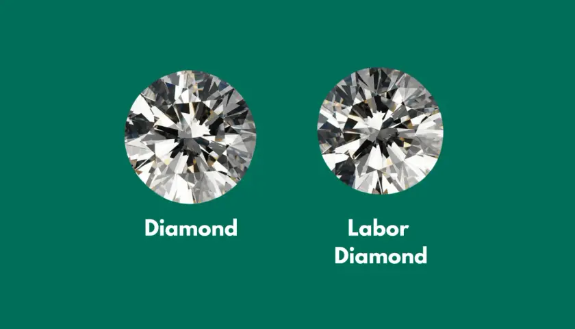 Zwei Diamanten nebeneinander. Links ein "Diamond", rechts ein "Labor Diamond". Die Wahl für ethische Diamanten ist wichtig.