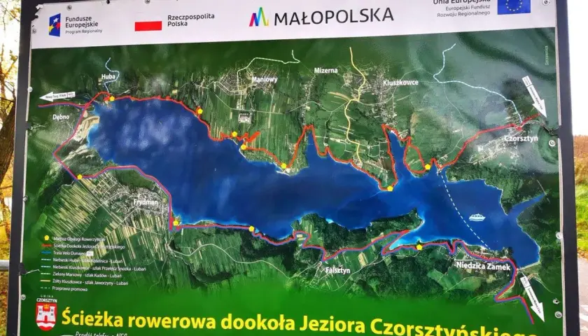 Mapa ścieżki rowerowej wokół Jeziora Czorsztyńskiego. Gdzie zacząć? Trasa Velo Dunajec, punkty widokowe, zamki.