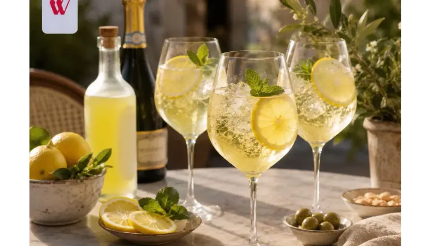 Orzeźwiający limoncello spritz z cytryną i miętą, idealny na letnie popołudnie.