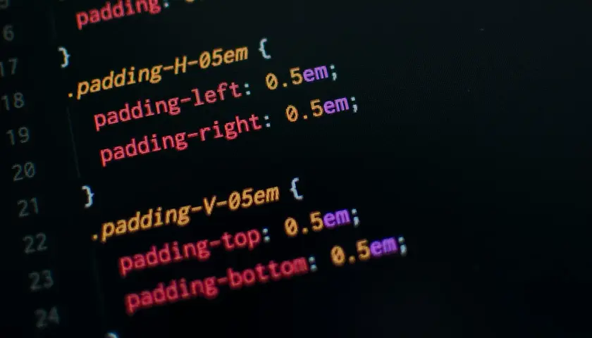 Fragment kodu CSS pokazujący, jak dodać CSS do HTML, definiując właściwości padding.