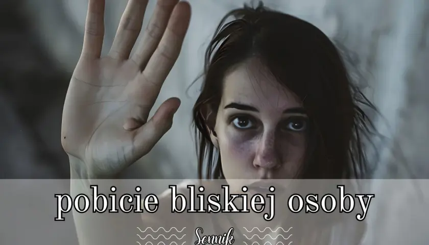 Sennik: sen o pobiciu bliskiej osoby może oznaczać ukryty konflikt lub poczucie winy. Kobieta z dłonią uniesioną w geście obrony.