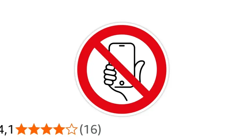 Verbotsschild: Handy in der Hand, durchgestrichen. Ein Symbol, das auf die Gefahren von Handysucht und deren Symptome hinweist.