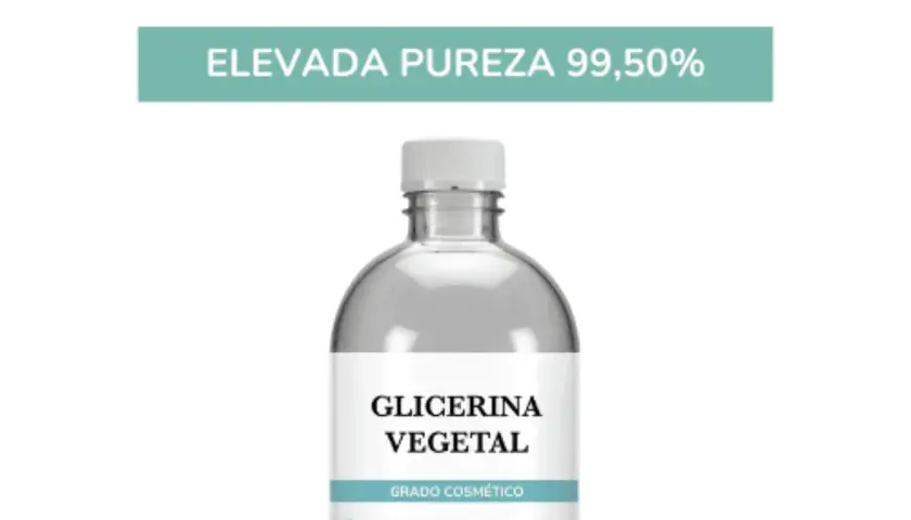 Botella de glicerina líquida vegetal de alta pureza (99,50%), ideal para múltiples usos cosméticos.