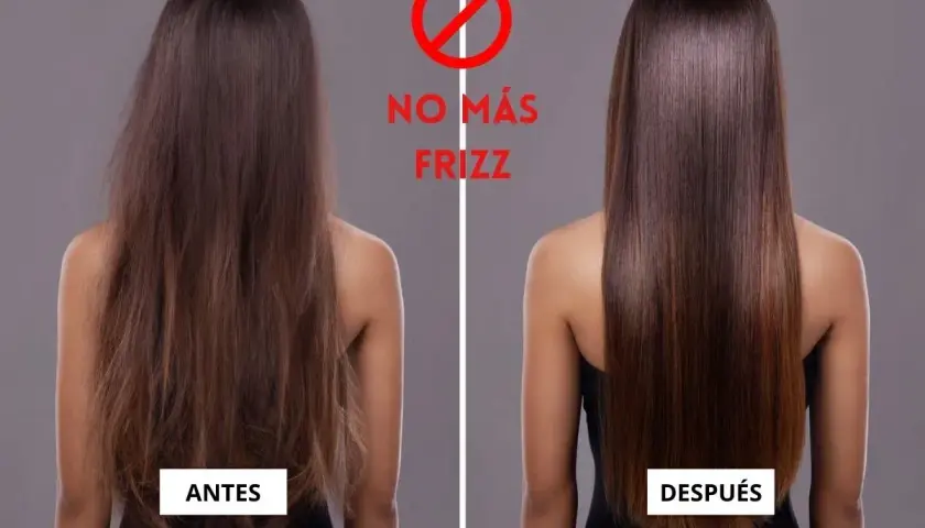 Antes y después: cabello con frizz vs. cabello liso y brillante. Descubre cómo quitar el frizz del pelo para un look impecable.