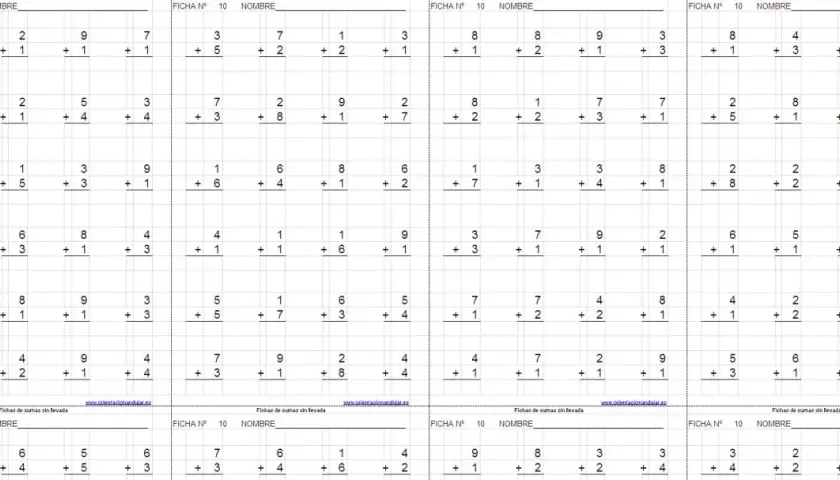 Hojas de ejercicios con sumas sin llevar, ideales para practicar operaciones básicas.