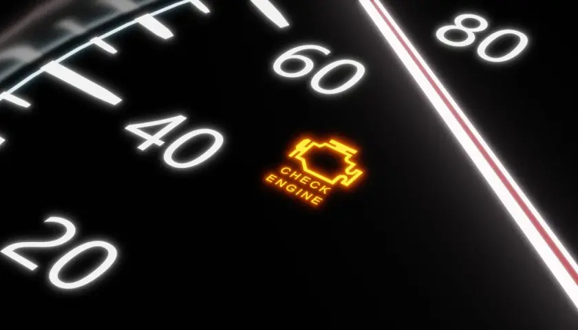 Pomarańczowy, migający symbol "check engine" na desce rozdzielczej.
