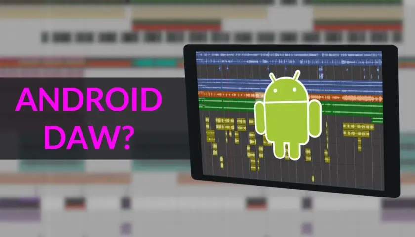 Android DAW? Ein Tablet zeigt eine digitale Audio-Workstation mit Wellenformen.