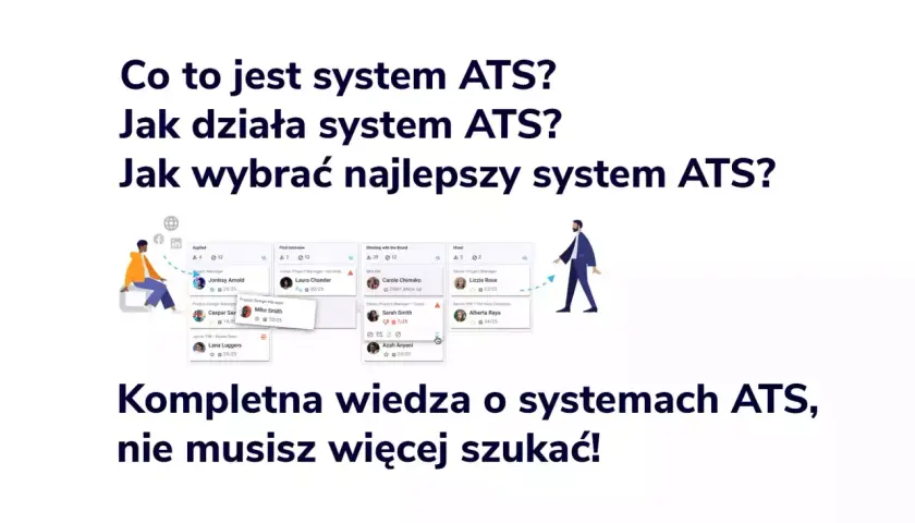 Grafika przedstawia schemat działania systemu ATS, pokazujący etapy rekrutacji kandydatów.