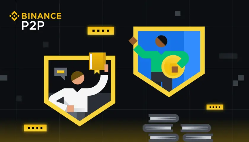 Binance P2P: dowiedz się, gdzie inwestować w krypto. Dwie postacie w tarczach symbolizują handel i naukę.