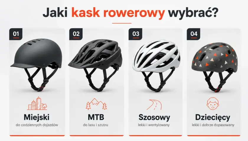 Cztery rodzaje kasków rowerowych: miejski, MTB, szosowy i dziecięcy. Wybierz dobry kask rowerowy dla siebie!