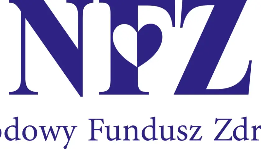 Logo Narodowego Funduszu Zdrowia (NFZ). Symbol serca w literze "F" nawiązuje do troski o zdrowie i refundacji NFZ.