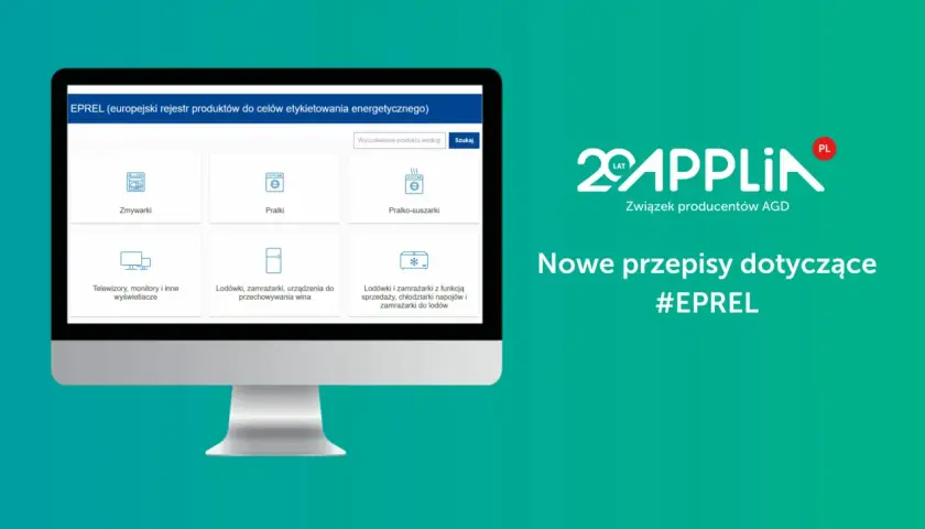 Baza EPREL prezentuje kategorie urządzeń AGD, takie jak pralki, lodówki i telewizory.