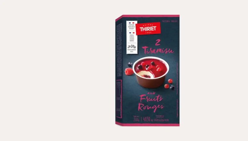 Tiramisu aux fruits rouges surgelés, une gourmandise fruitée de la Maison Thiriet.