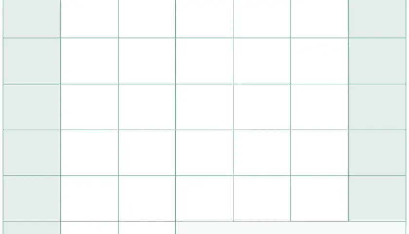 Calendario vuoto con giorni della settimana (Dom, Lun, Mar, Mer, Gio, Ven, Sab) e righe per le settimane. Ideale per pianificare il mese.