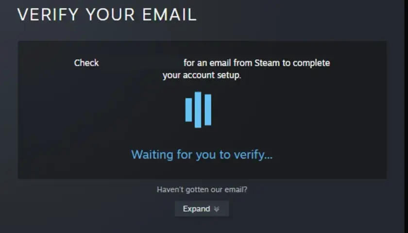 Ekran weryfikacji email Steam. Jeśli zapomniałeś jak zrestartować hasło na Steam, sprawdź swoją skrzynkę odbiorczą.