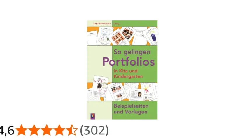 Buchcover "So gelingen Portfolios in Kita und Kindergarten" mit Beispielseiten. Ideal für das Portfolio Grundschule.