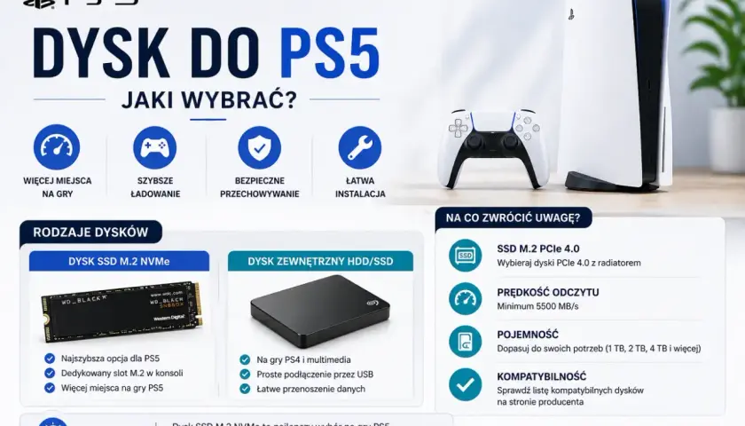 Porównanie dysków SSD M.2 NVMe i zewnętrznych HDD/SSD do PS5. Wybierz najlepsze urządzenia pamięci masowej dla swoich gier.