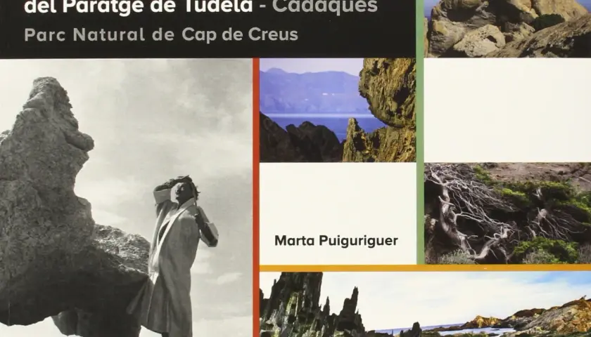 Guía del Paratge de Tudela, con una mujer junto a rocas y vistas del Cap de Creus.