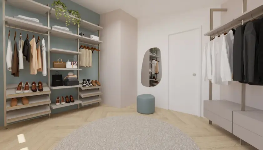 Organizzazione e stile: ecco come costruire una cabina armadio funzionale con scaffali, appendiabiti e scarpiere.