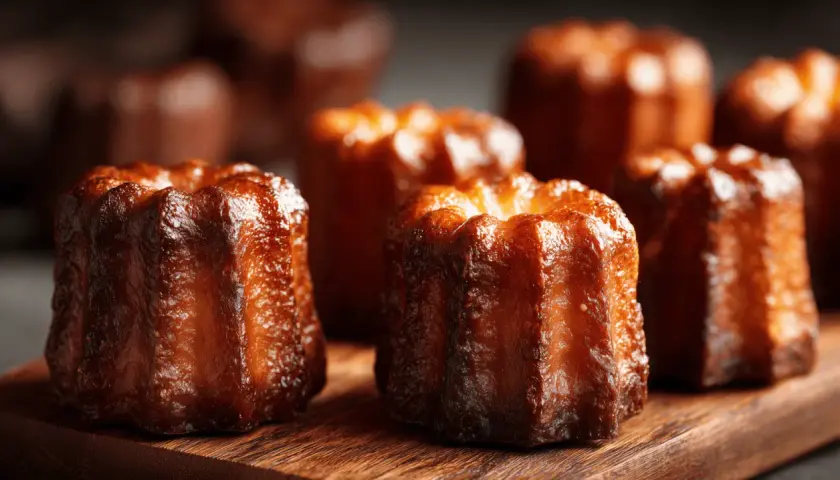 Des mini cannelés dorés et caramélisés, prêts à être dégustés. Leur croûte craquante promet un cœur moelleux.