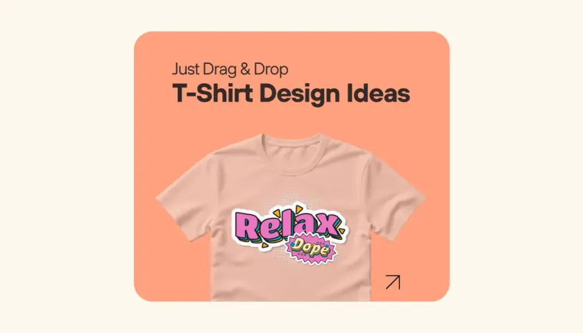 Idées de design de t-shirt : un t-shirt rose pâle avec le mot "Relax" en gros caractères roses et "Dope" en plus petit, style pop art.