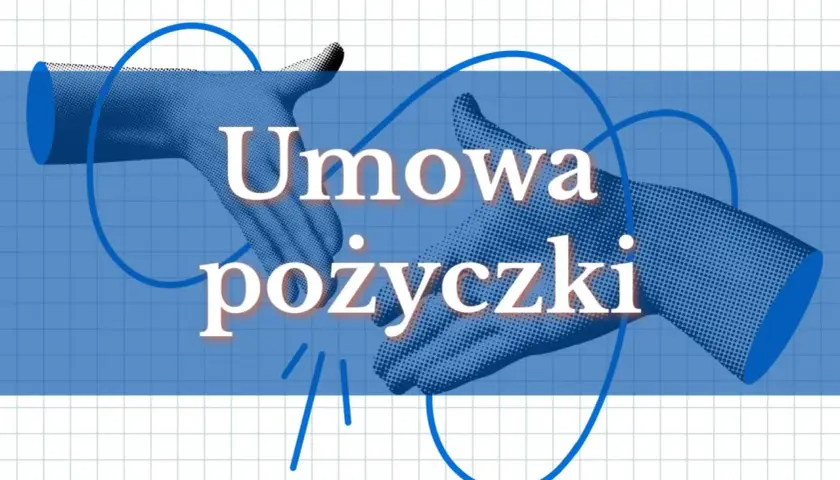 Dwie dłonie symbolizujące umowę pożyczki, otoczone niebieską pętlą.