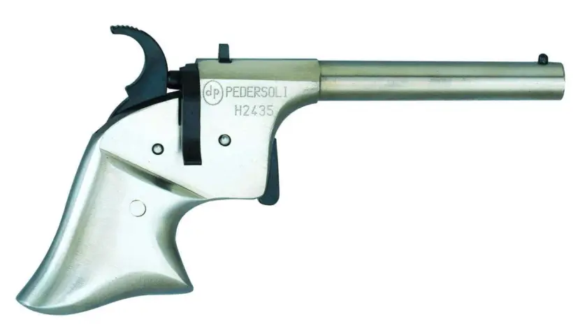 Srebrny pistolet Pedersoli, model H2435. Czeska broń bez zezwolenia, idealna dla kolekcjonerów.